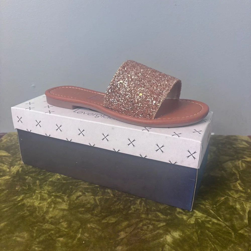 Everglades Rose Gold Glitter Slide Sandals Women Size‎ 8 Sparkly Flat Slip On